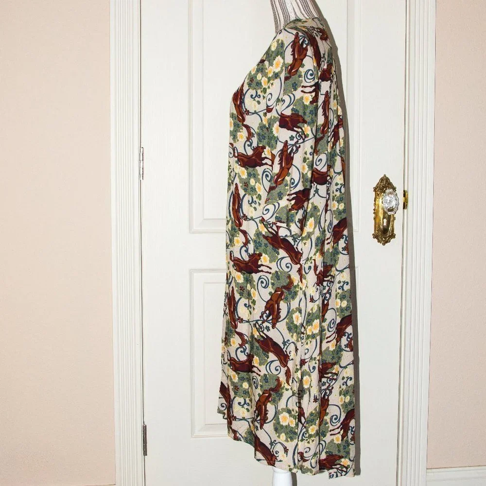 Kerrits EQL Horse Print Duster M/L Horses,  Flowers, Scroll print 100% Viscose - Picture 4 of 7